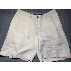Tommy Bahama Mens 33 White Linen Blend Flat Front Casual Summer Shorts